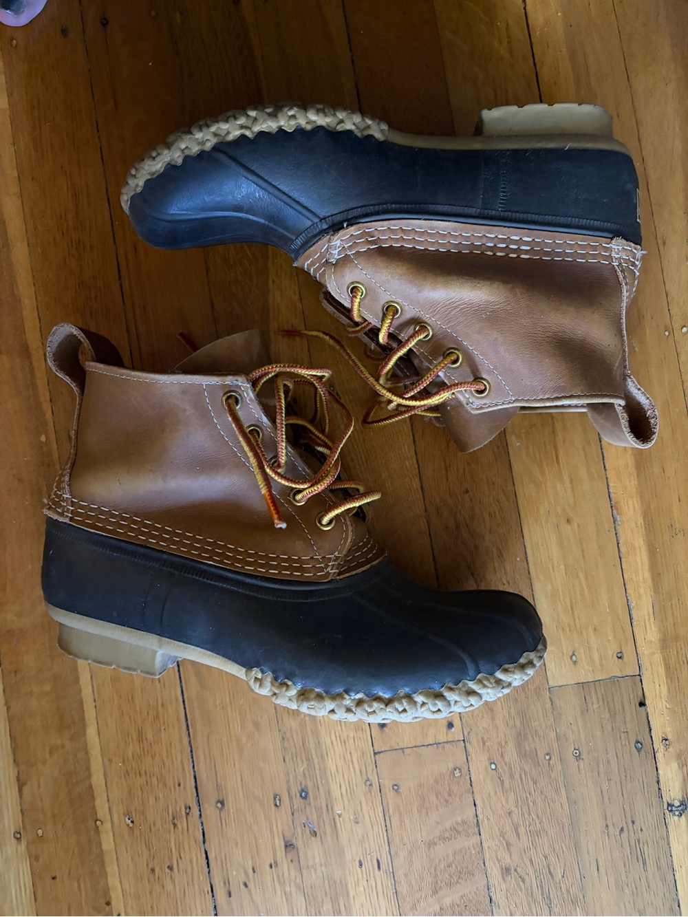 L.L. Bean Boots classic rain snow mud rubber leather 7 brown tan short medium